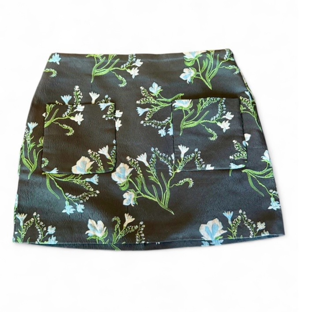 Black Floral Mini Skirt with Blue & Green Print